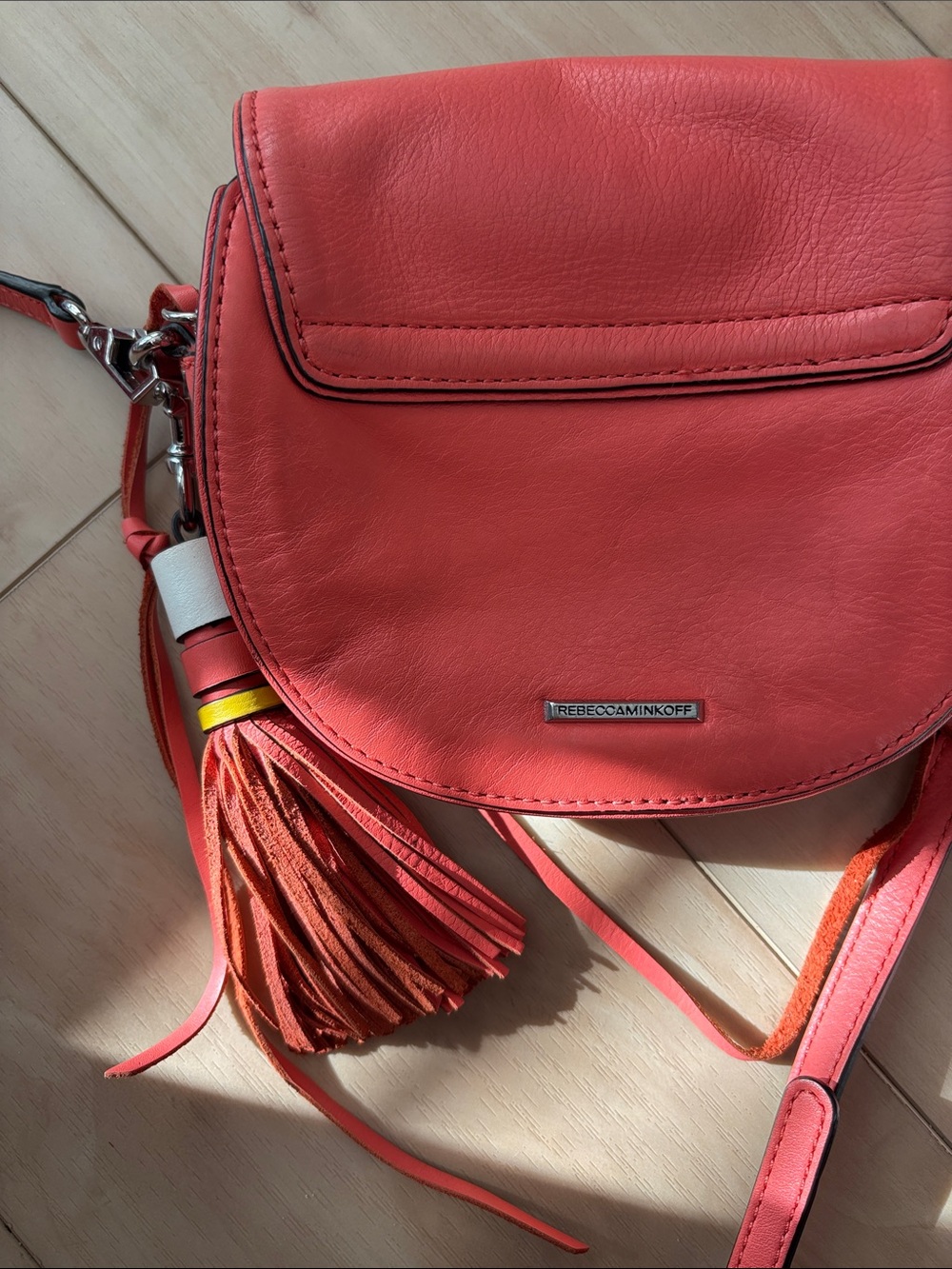 Rebecca Minkoff Coral Red Leather Crossbody with Tassel